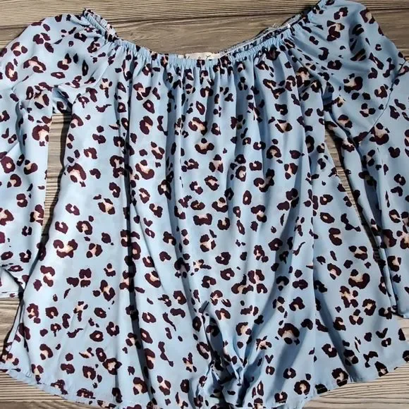 Light Blue Animal Print Blouse - Picture 4 of 7